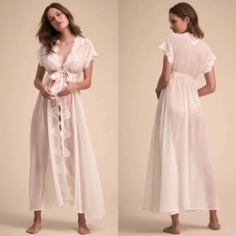 BHLDN X Homebodii Farrah Lace Pink Sash Bridal Robe XS